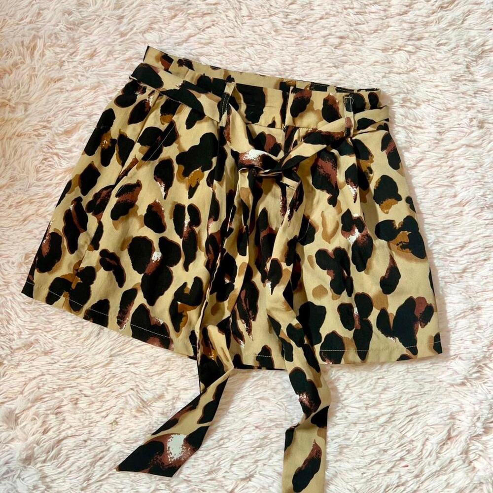 Leopard Shorts Jersey‎ Shore Trashy Y2K McBling Preppy Flirty Tie Waist Shorts